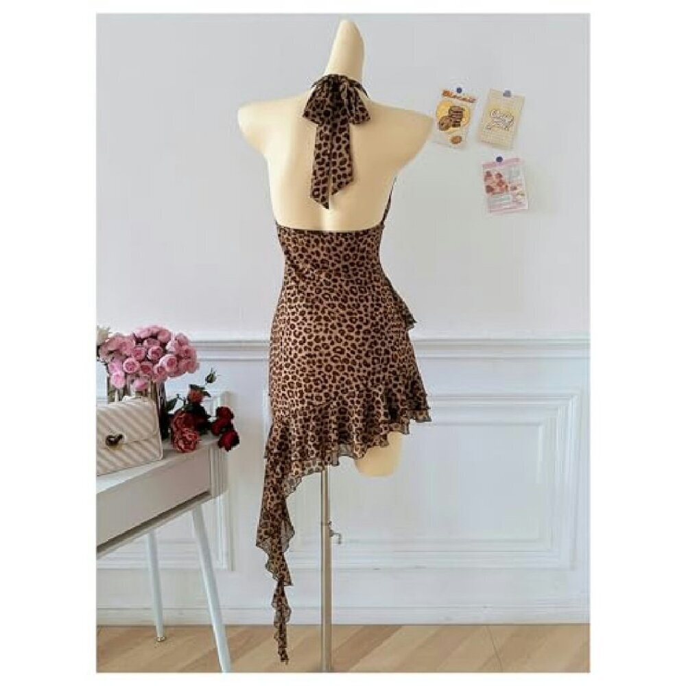 Mesh Mini Dress Halter Backless Ruffle Fairy Y2K Party - Picture 4 of 8